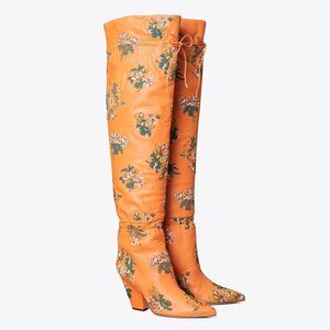 T-183. Tory Burch Lila Embroidered Over-the-Knee Scrunch Boot 5.5